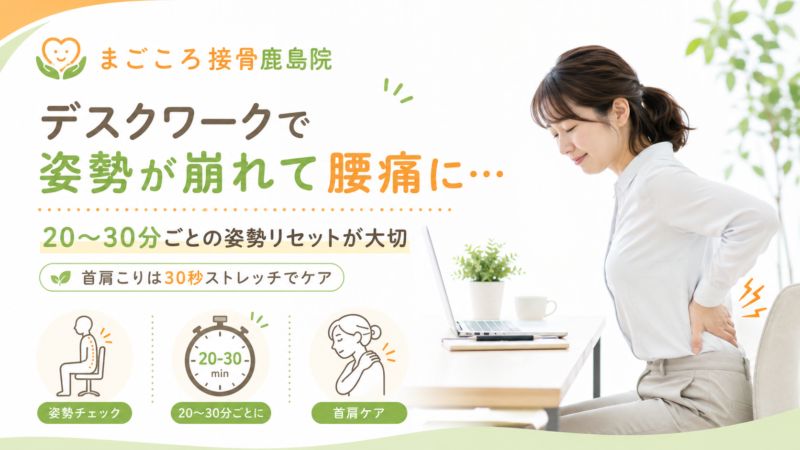 デスクワークで姿勢が崩れて腰痛に…20〜30分ごとの姿勢リセットが大切？